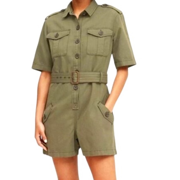 Converse OLIVE GREEN Belted Denim Women's Romper, Size Small NWT - Picture 1 of 9